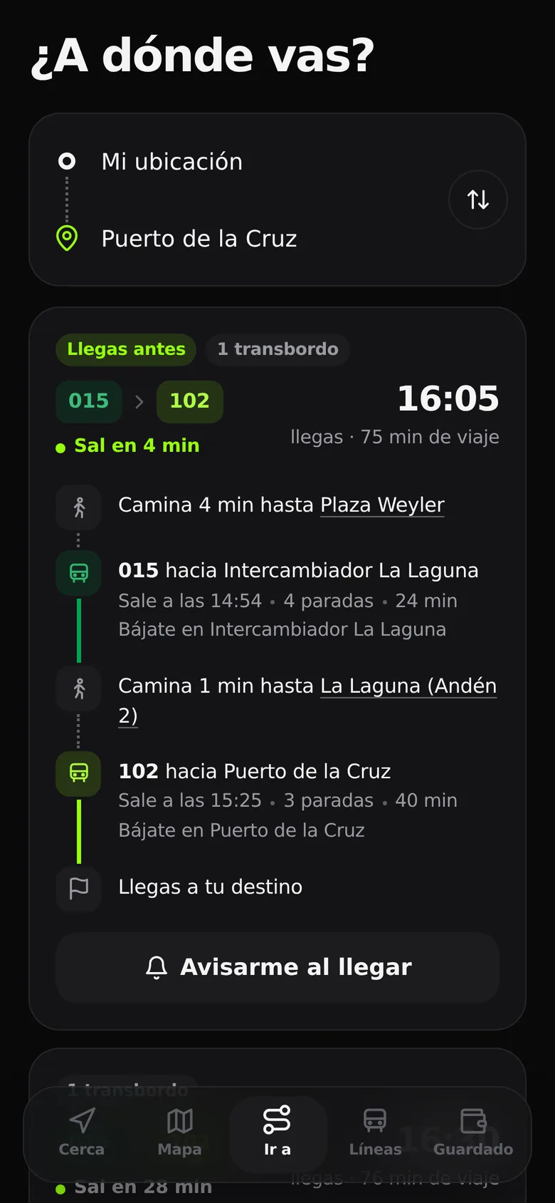 Ruta con transbordo